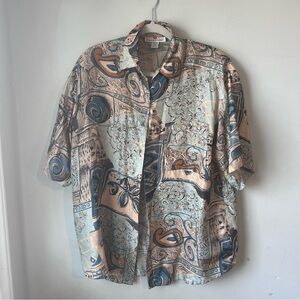 2 FOR $30 Vintage 100% Silk Abstract Button Down Shirt Sz M Art to Wear